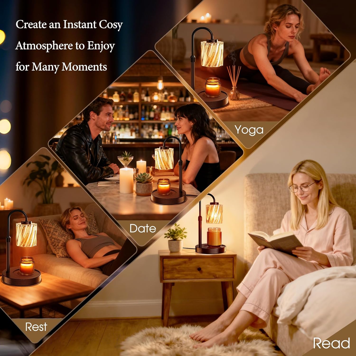 WarmEmbrace Candle Warmer Lamp with Timer Dimmer, Adjustable Height and Non-Slip Base Pad, 2 Bulbs Included, Gifts for Birthday, Women’s Day, Home Decor for Bedroom, Living Room, Office (Black)