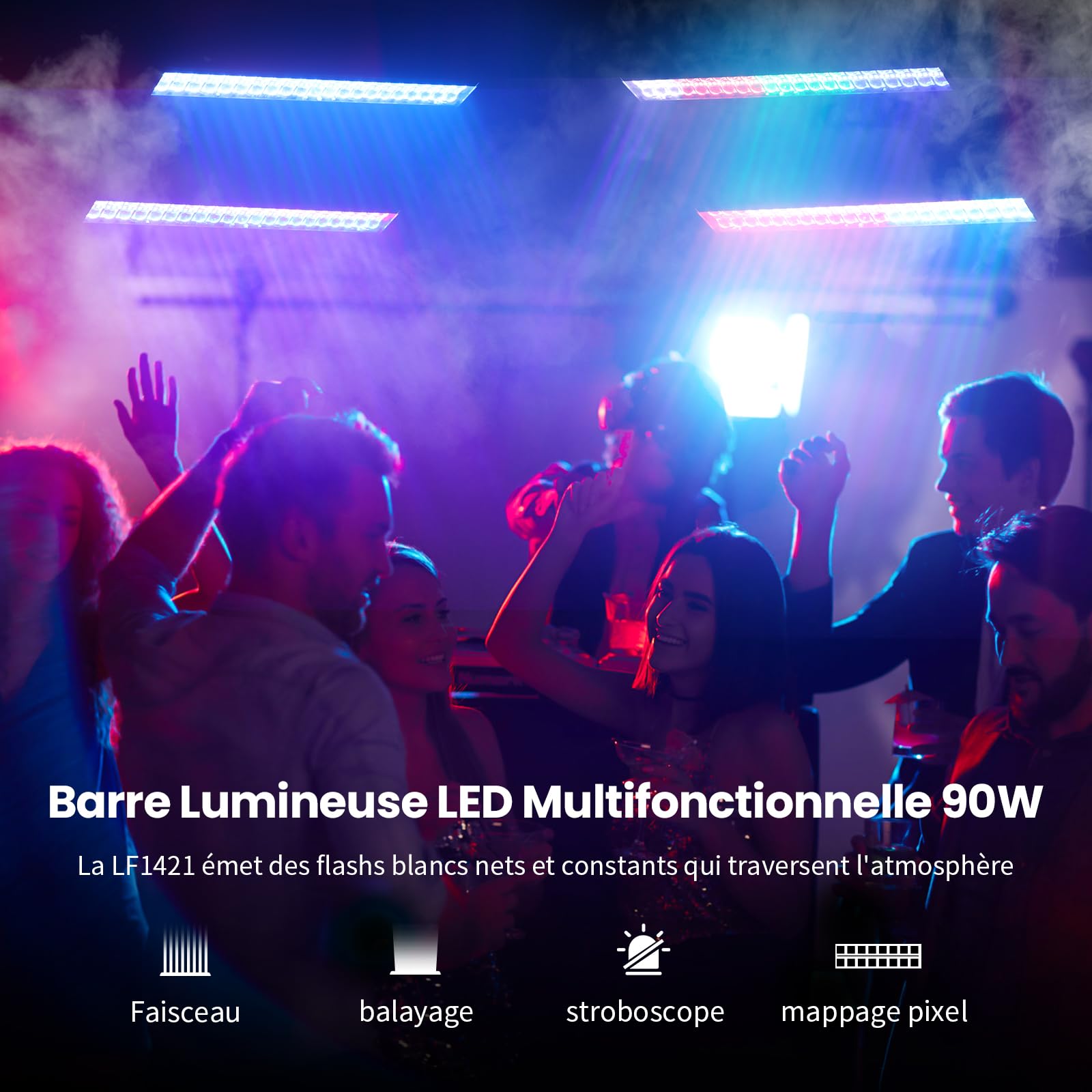 BETOPPER Barre Lumineuse LED RGBW 105W Lumière DJ avec Effets Beam Wash et Stroboscopiques, Mappage Pixel, DMX, Jeux de Lumiere LED Professionnelle pour éclairages, Clubs,Concerts et événements