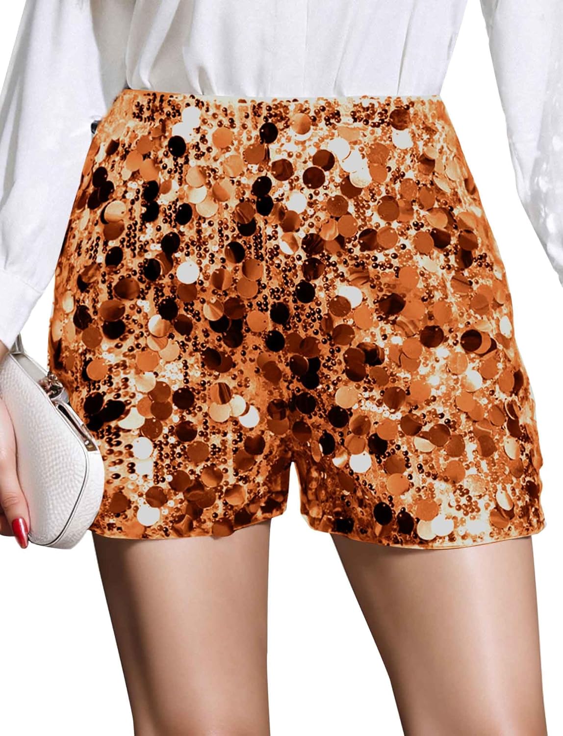 Happy Cherry Women's Sequin Mini Shorts Elastic Waist Glitter Sparkly Rave Party Shorts Straight Leg Disco Hot Pants