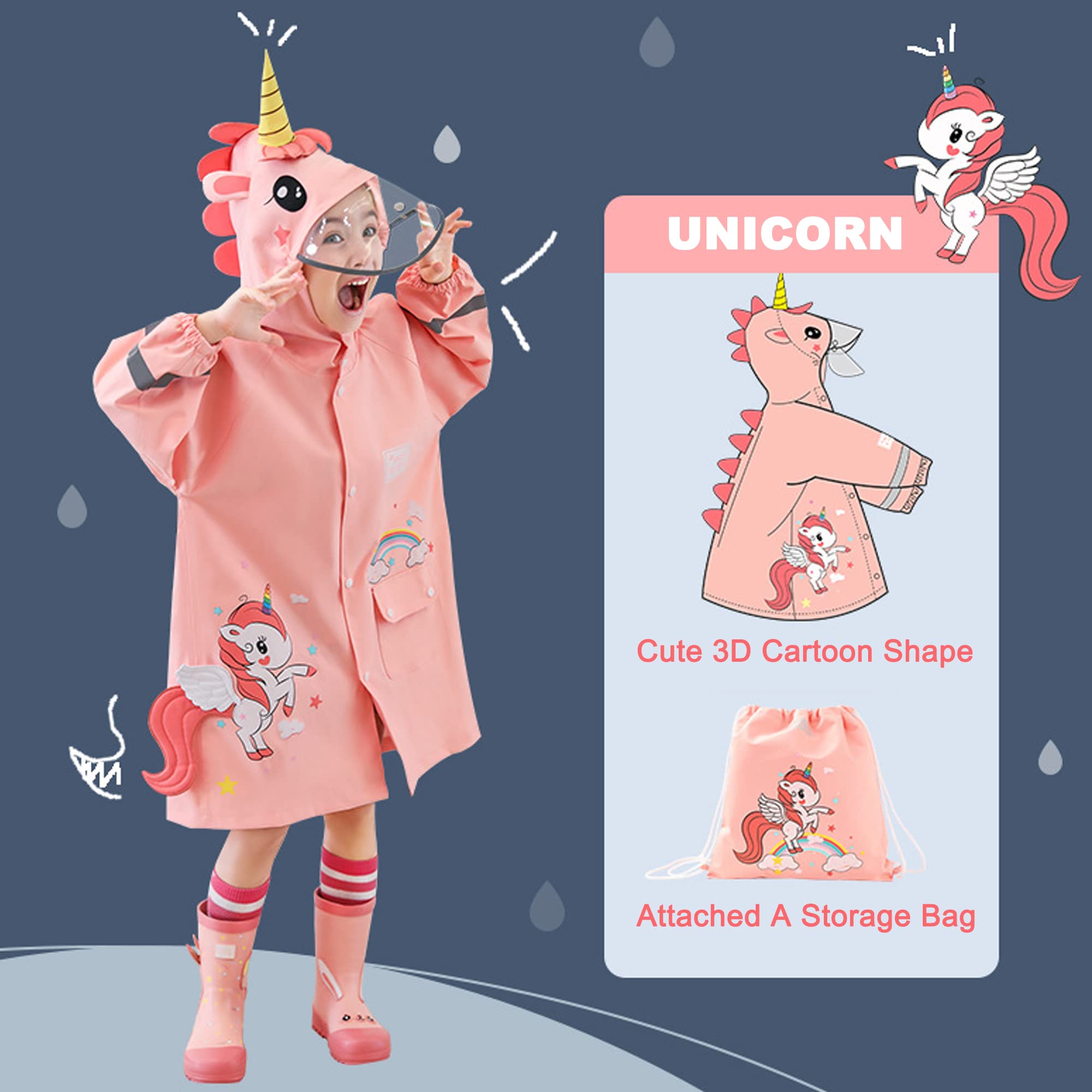 Fewlby Impermeabili per Bambini Giacche da Pioggia Ragazzi Ragazze Poncho Antipioggia Cappotto di Pioggia in cartone animato Mantella Pioggia