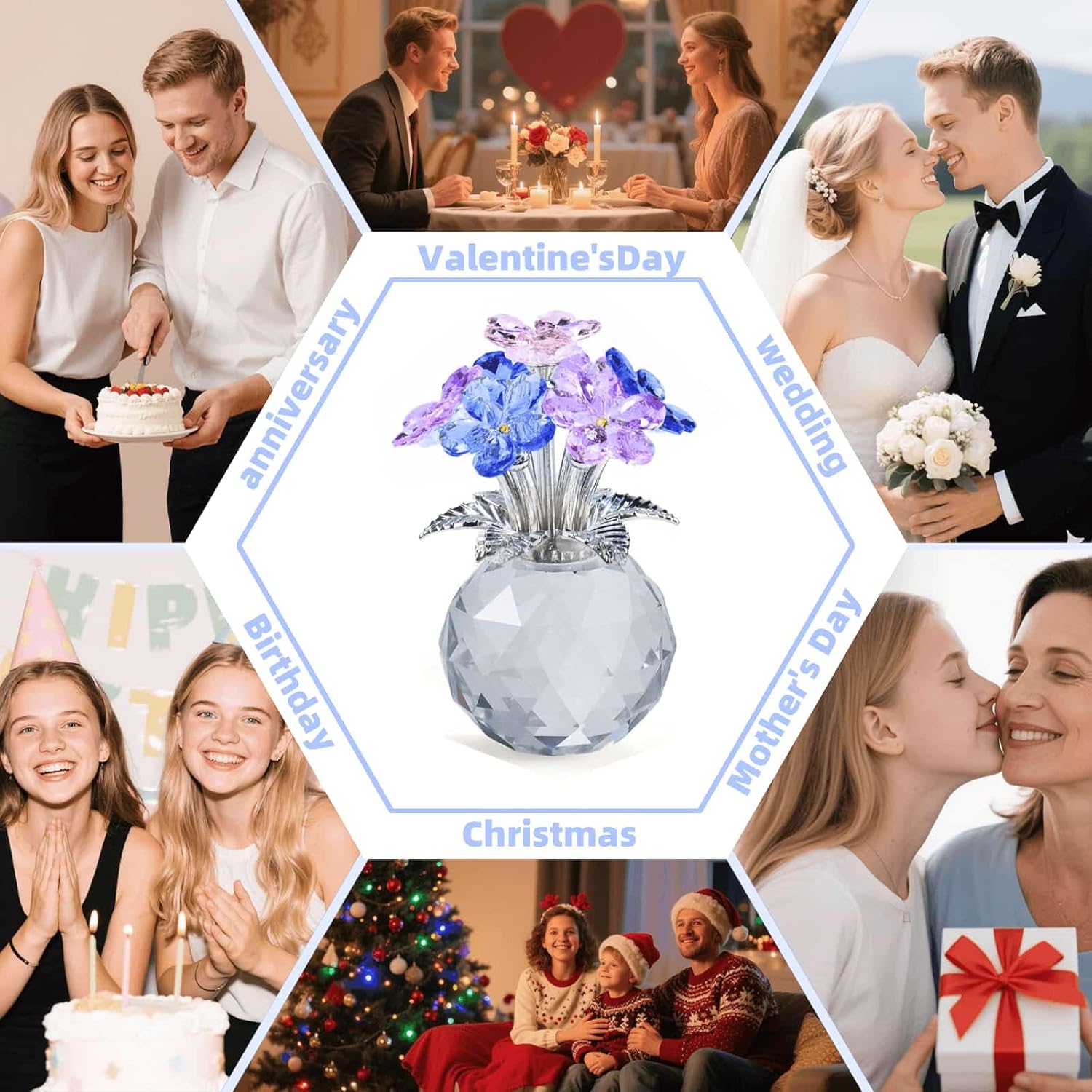 Crystal Forget Me Not Flower - Handmade Glass Figurine, Meaningful Gift for Women, Mom, Wife, Sister, Christmas - Elegant Tabletop Decor for Home, Office, Wedding Centerpiece, Gift - Image 6