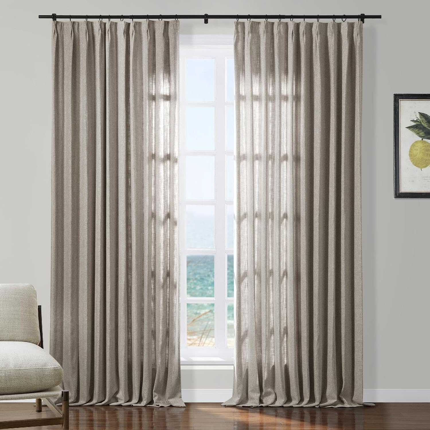 TWOPAGES White Pinch Pleat Curtain for Living Room, Metallic Room Darkening Curtain with Glitter Silver 84 Inch Length, Luxury Privacy Assured Window Curtain for Girls Room, 1 Panel