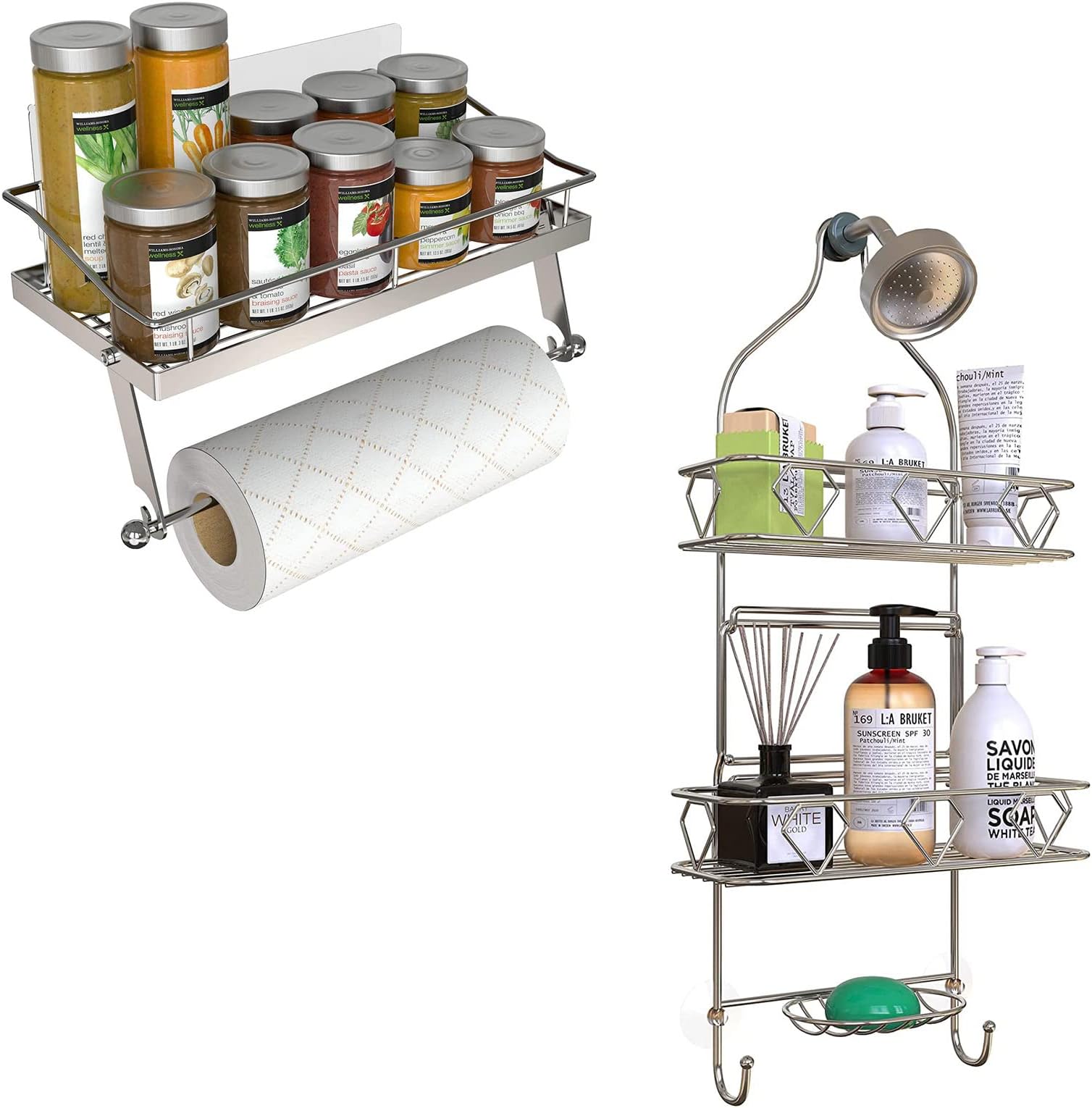 GeekDiggBthroom Hanging Shower Head Caddy Organizer and Paper Towel Holder with Shelf