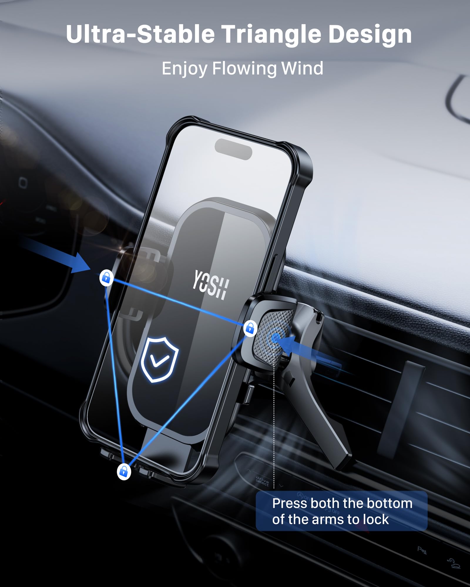 YOSH Mini Cooper Phone Holder for Round Air Vent, Fits Mini Cooper 2013‑2024, Audi A1/A3, Stable Triangle Support Mercedes Phone Holder, Big Phone Friendly for iPhone Samsung All 4.0''- 7.0'' Phones - 5