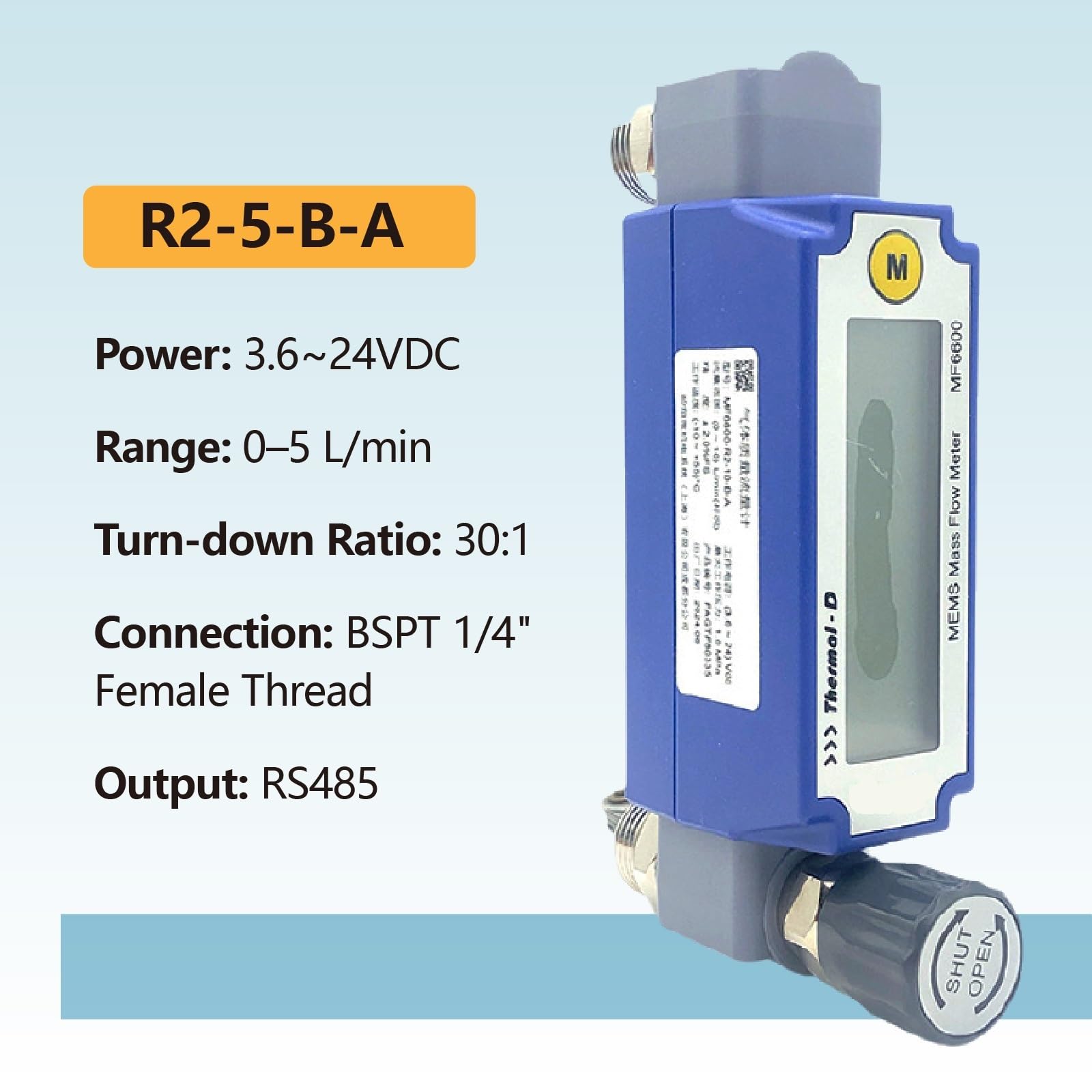 Medidor de flujo rotámetro digital MF6600 de alta precisión con comunicación RS485 y sensor de flujo másico ajustable(R2-5-b-a)