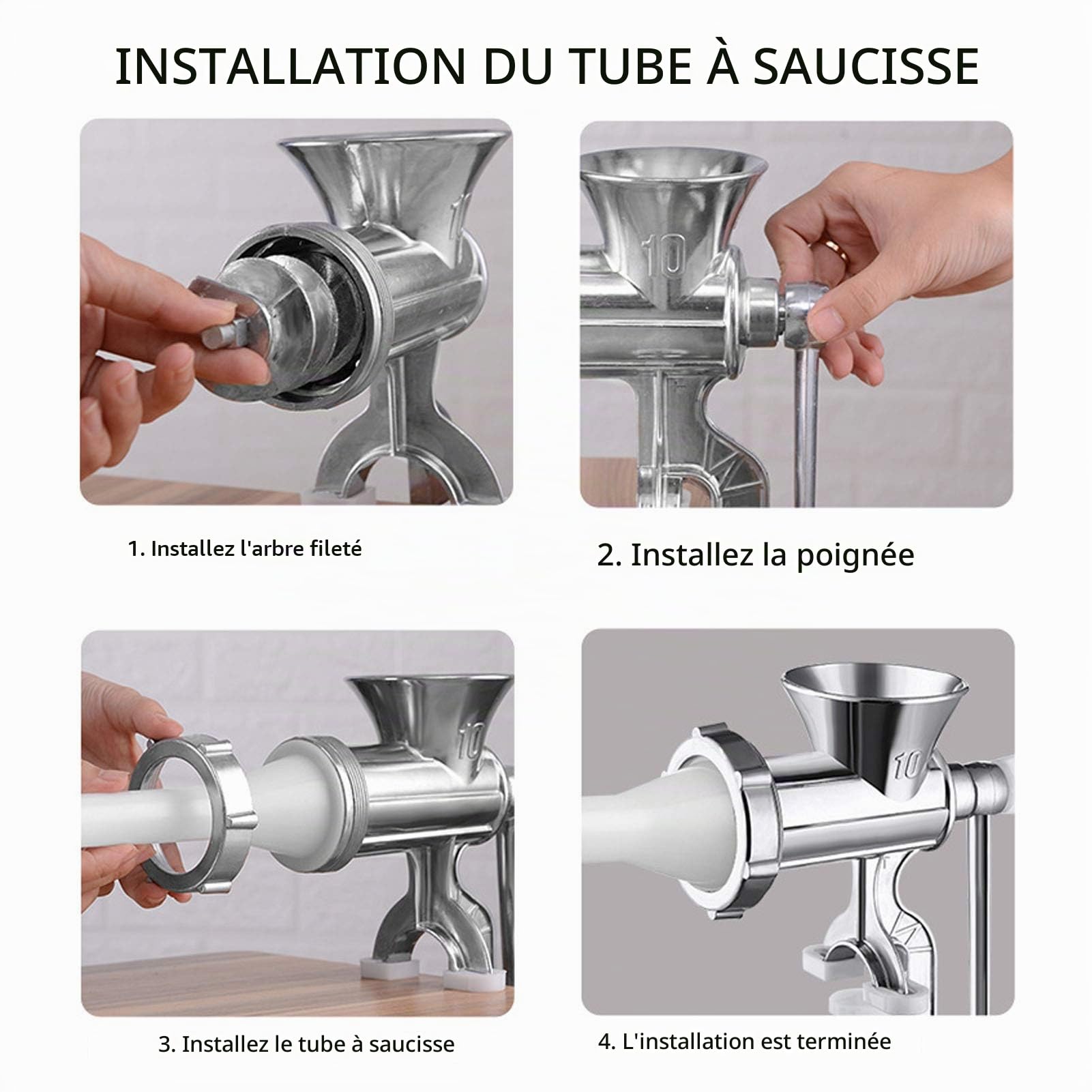 Hachoir à viande manuel en alliage d'aluminium robuste et durable hachoir à garnissage saucisse avec tube de farce poussoir hachoir à aliments pour viande saucisse et épices cuisine maison