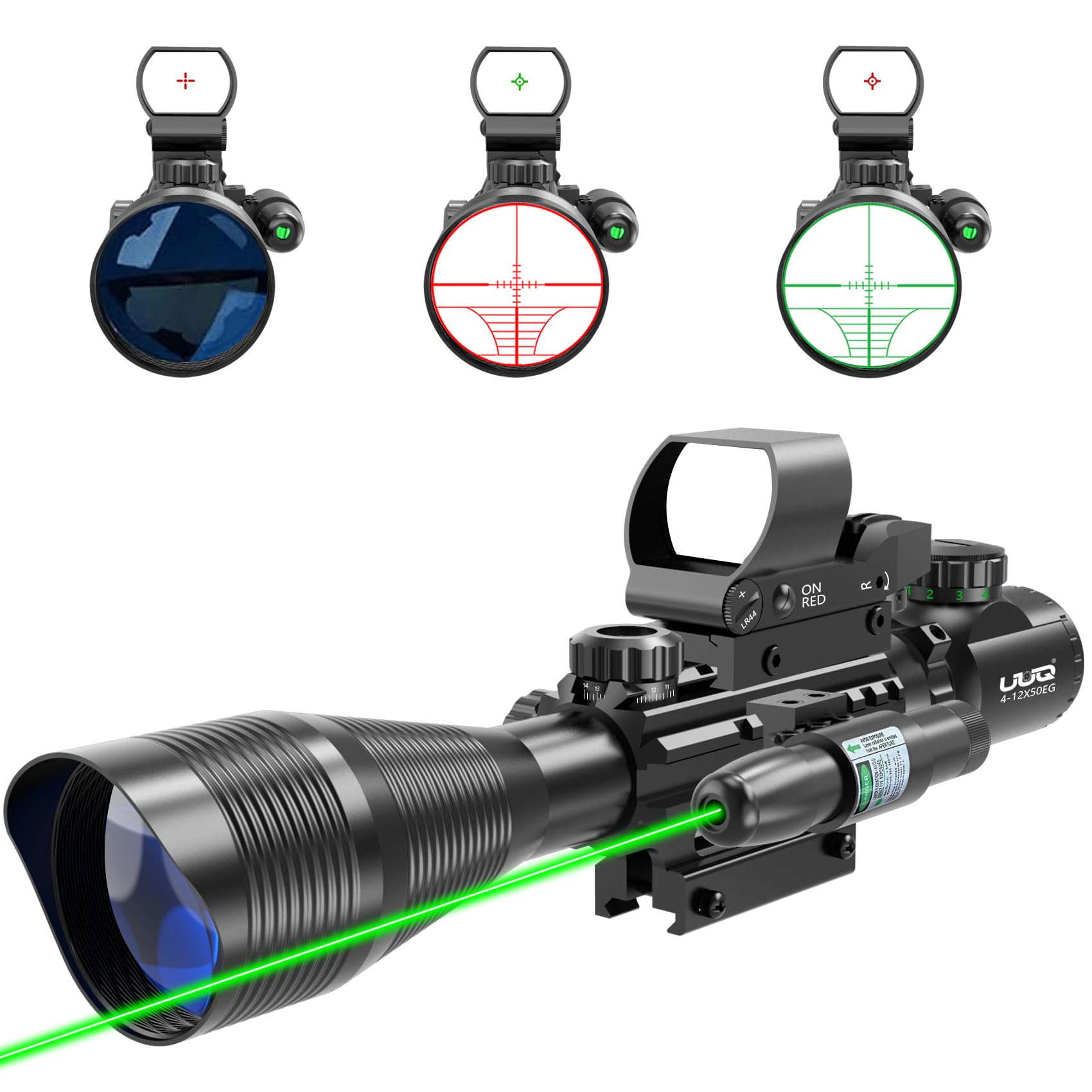 UUQ C4-12X50 Rifle Scope Dual Illuminated Reticle W/Laser Sight and Holographic