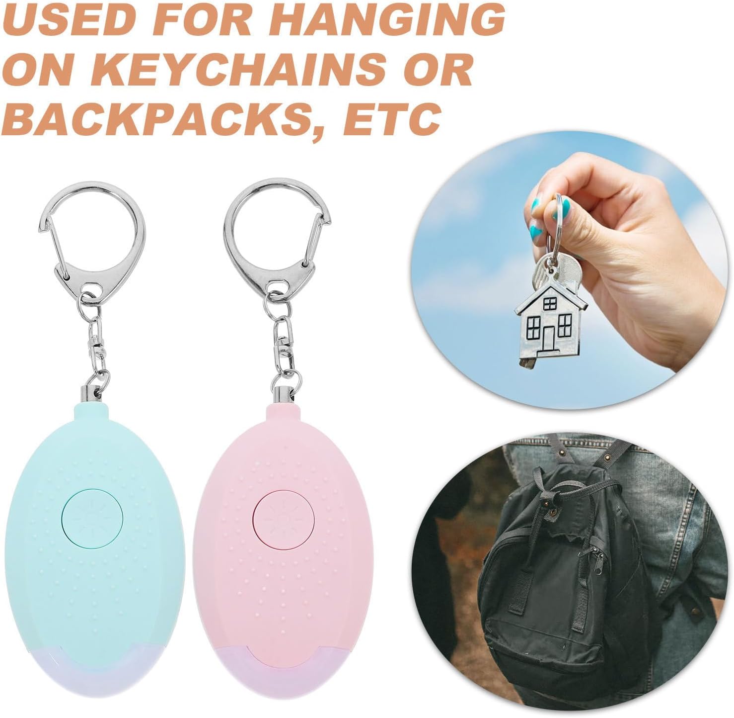 2pcs Emergency Safety Alarm with LED Light 130db Blue ABS Keychain