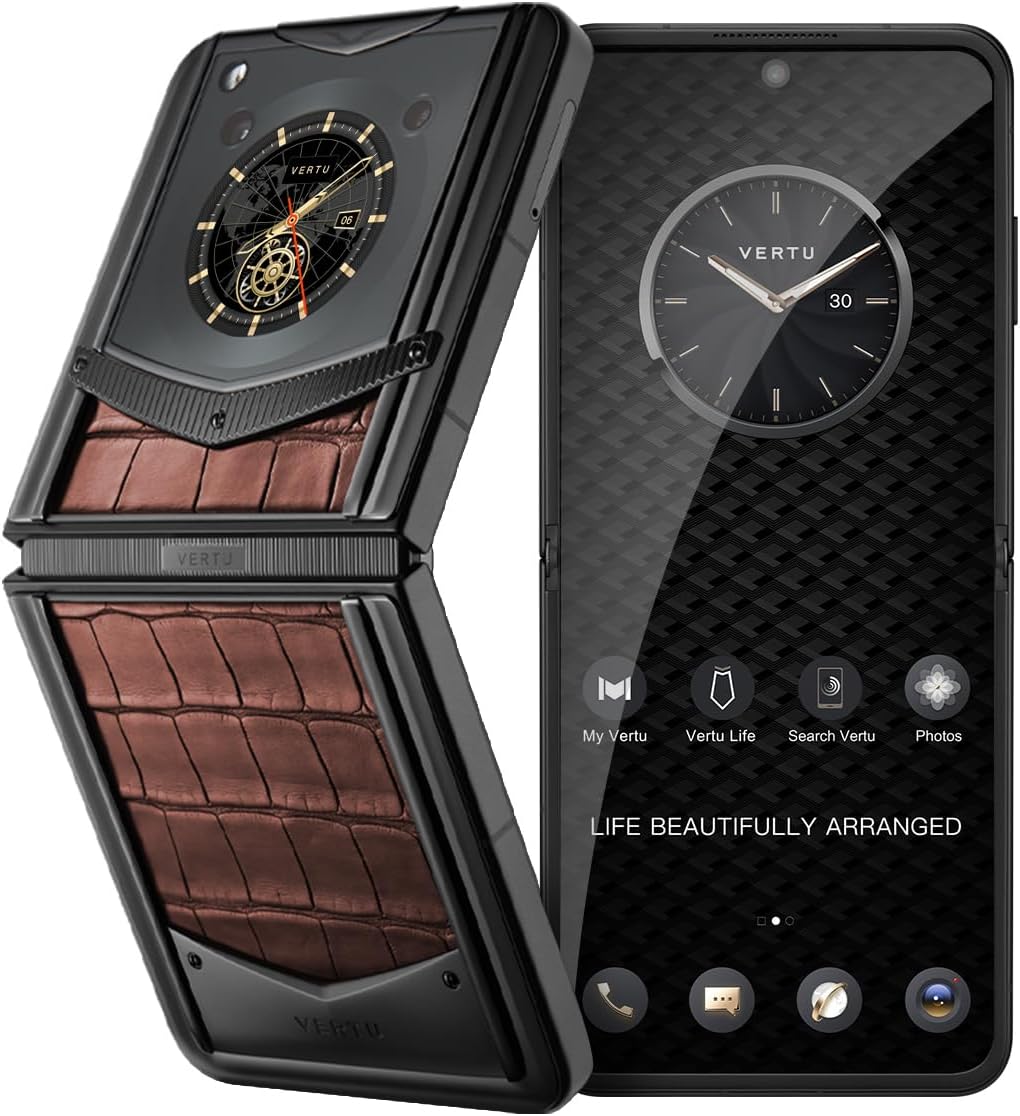 VERTU IRONFLIP Alligator Skin Flip Cell Phone, Unlocked Android 5G Smartphone, Foldable Design, One-Hand Control, 50MP Camera, 12G+512G, Dual SIM, 6.9" 120Hz OLED, 65W Fast Charge (Amber Brown)