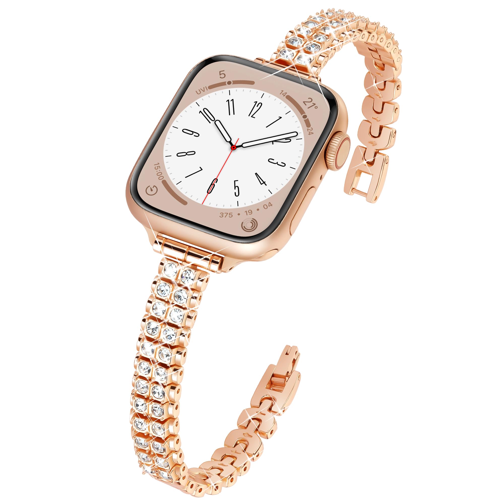 Slim Bling Band Compatible with Apple Watch Bands for Women 38mm 40mm 41mm 42mm 44mm 45mm 49mm, Diamond Metal Apple Watch Band for iWatch Bands Ultra 2/Ultra Series 9/8/7/6/5/4/3/2/1/SE