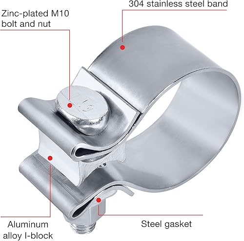 Miniatura 5 de EVIL ENERGY Abrazadera de silenciador de banda estrecha de escape de 2.25 pulgadas, paquete con 2 agujeros para suspensión de escape universal, 2