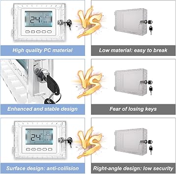 Qivine Thermostat Lock Box with Key, Universal AC Lock Box Cover with Key Thermostat Cover with Lock, Lockable Thermostat Lock Box with Key, Clear Lock Box for Thermostat on Wall