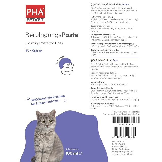 Foto 6 de 6 de Pasta calmante para gatos PHA, 100 ml, sedante natural para gatos contra la ansiedad y el estrés