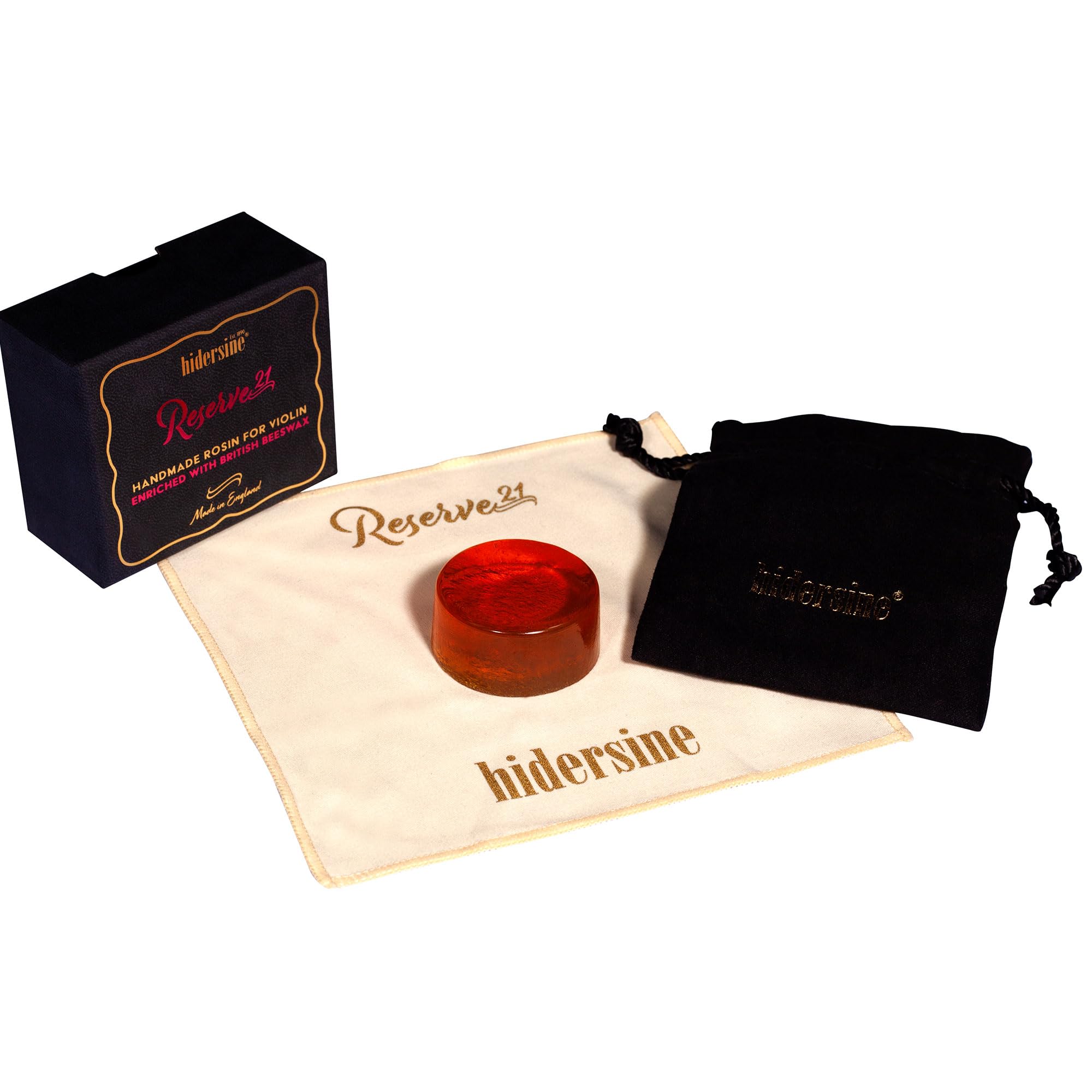Hidersine Reserve21 Colophane légère pour violon Formule à faible poussière avec cire d'abeille britannique Pochette de transport Fabriquée au Royaume-Uni