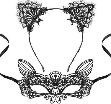Cat Mask and Cat Ears Headband for Women Masquerade Masks Costume Catwoman Accessories Make Up Party Favors