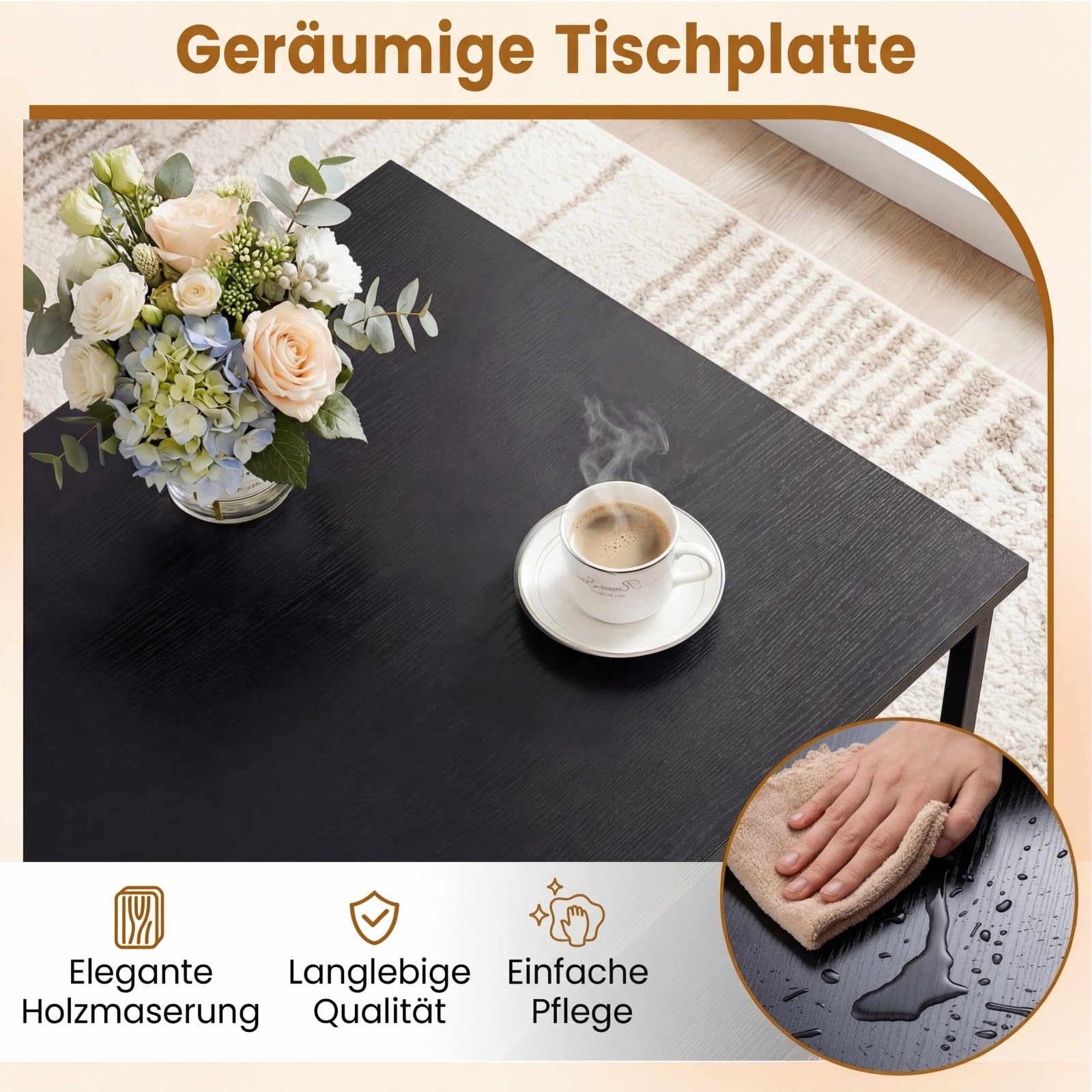 COSTWAY Couchtisch, Wohnzimmertisch 3 Ebenen mit robustem Metallgestell, Industrie-Design, rechteckiger Kaffeetisch 110 x 60 x 45 cm, Sofatisch für Wohnzimmer & Büro (Schwarz)