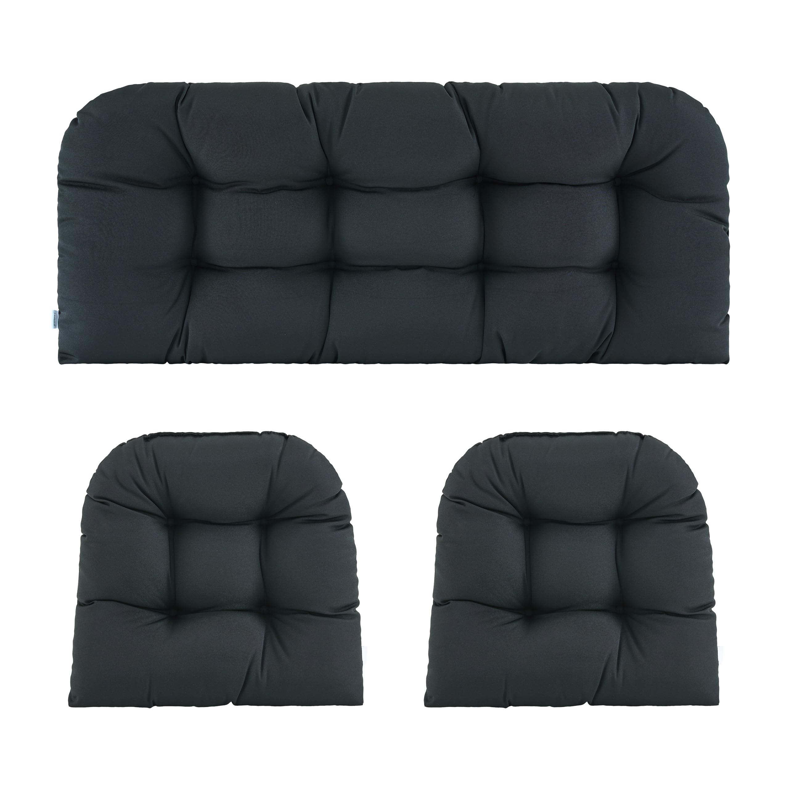 Wicker Chair Cushions of 3 Pieces Waterproof Tufted Outdoor Seat Cushions for Patio Furniture Sofa Settee Couch,1 Loveseat and 2 U-Shaped Cushions,Black-image-20