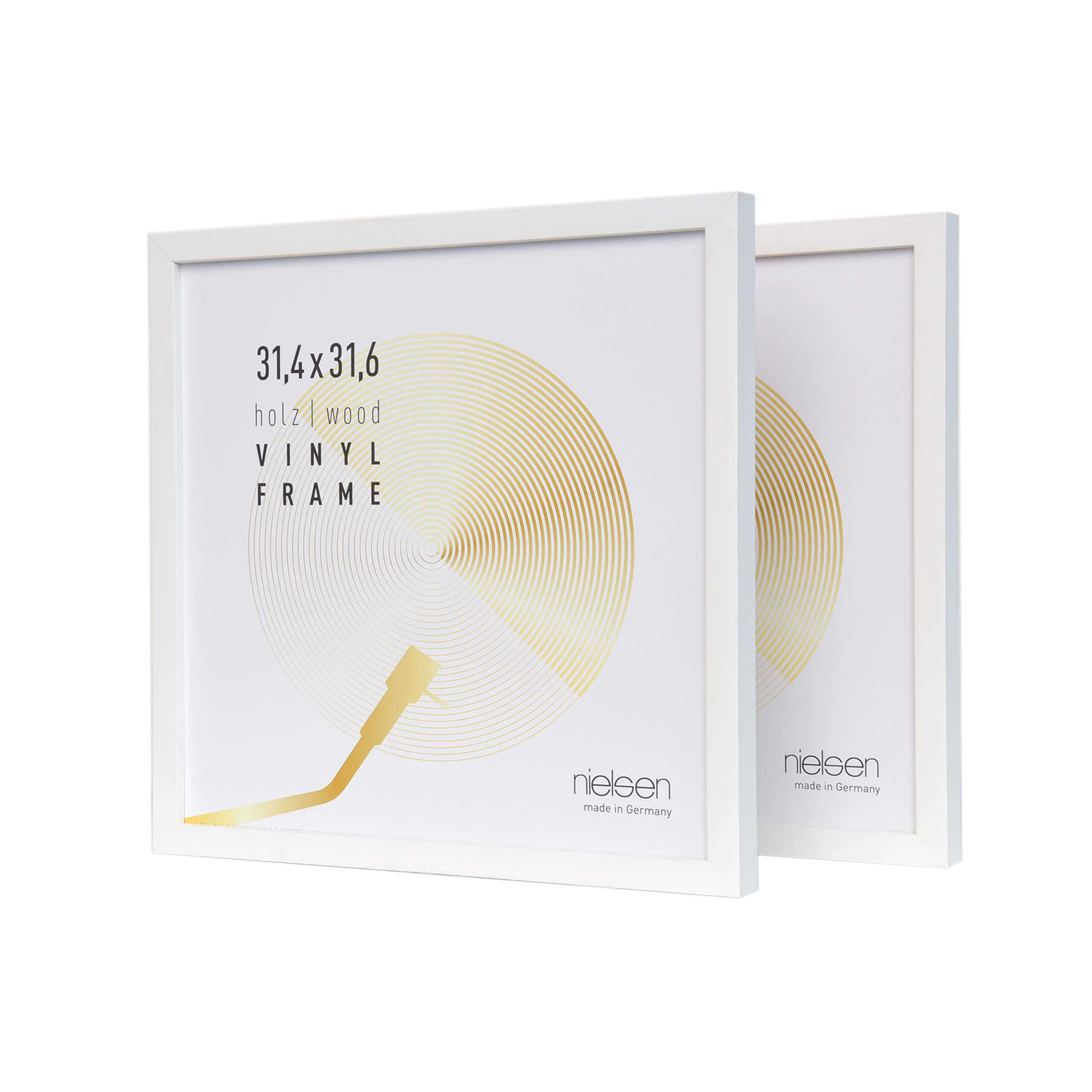 nielsen Vinyl Record Display Frame - White Wood 31x31x2.5cm - fits Double LPs (Pack of 2) - with Easy Push-Turn Clips
