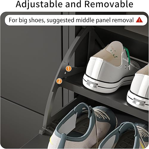 Miniatura 5 de JOZZBY Armario de zapatos para entrada, organizador de zapatos delgado negro independiente con 2 cajones abatibles, zapatero estrecho con estantes