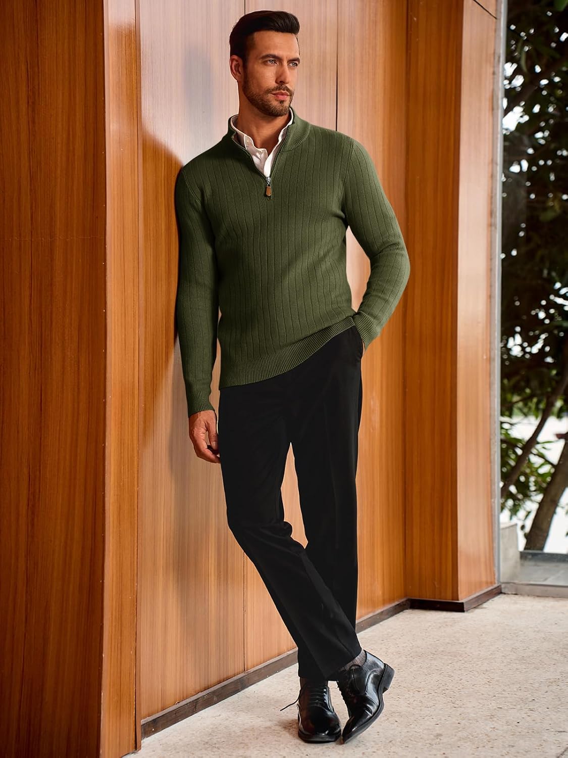 Runcati Mens Quarter Zip Sweater Mock Neck Casual Ribbed Knit Pullover Fall Lightweight Polo Sweaters - Image 5