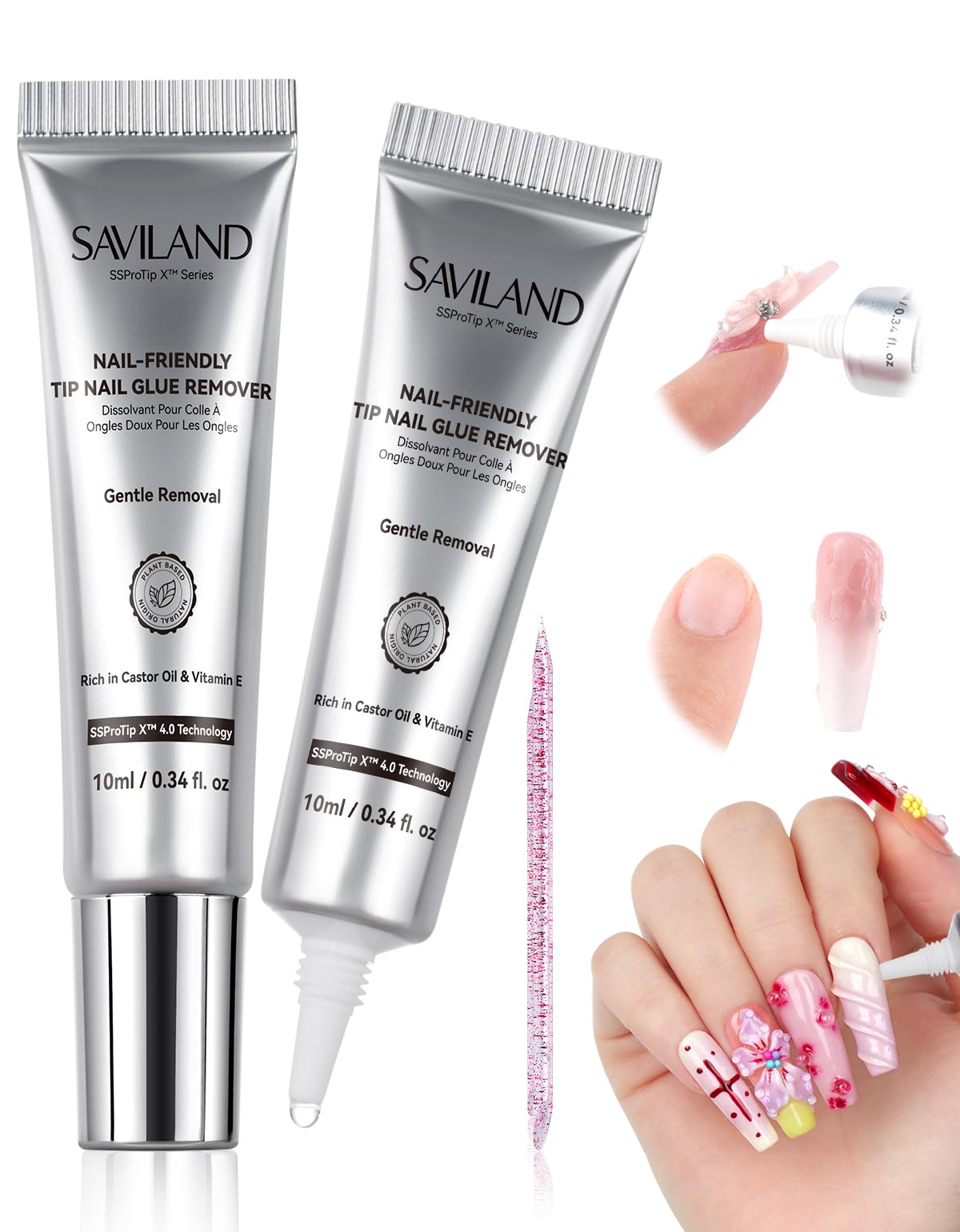 SAVILAND Semi Solid Nail Glue Remover : 20g Upgraded Upgraded Nail Glue Remover for Press on Nails with Vitamin E Castor Oil Efficient Fake Tips Press On Nails Remover Acetone Free Not for Gel Polish