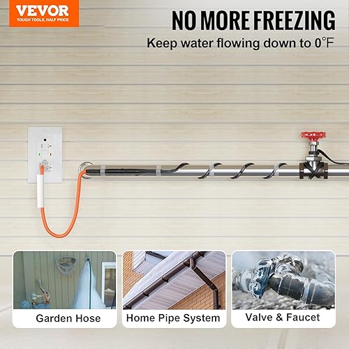 Miniatura 31 de VEVOR Cable de calefacción de tubería autorregulable, cinta térmica de 3 pies y 5 W/pies para protección contra congelación de tuberías, cable