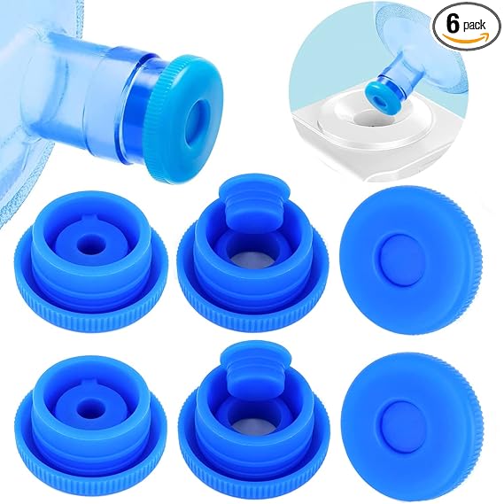 5 Gallon Water Jug Cap Reusable - Water Bottle Caps Fits 55mm Bottles,Silicone Non- Spill Lids for Anti-Splash Jell-Cell (6)