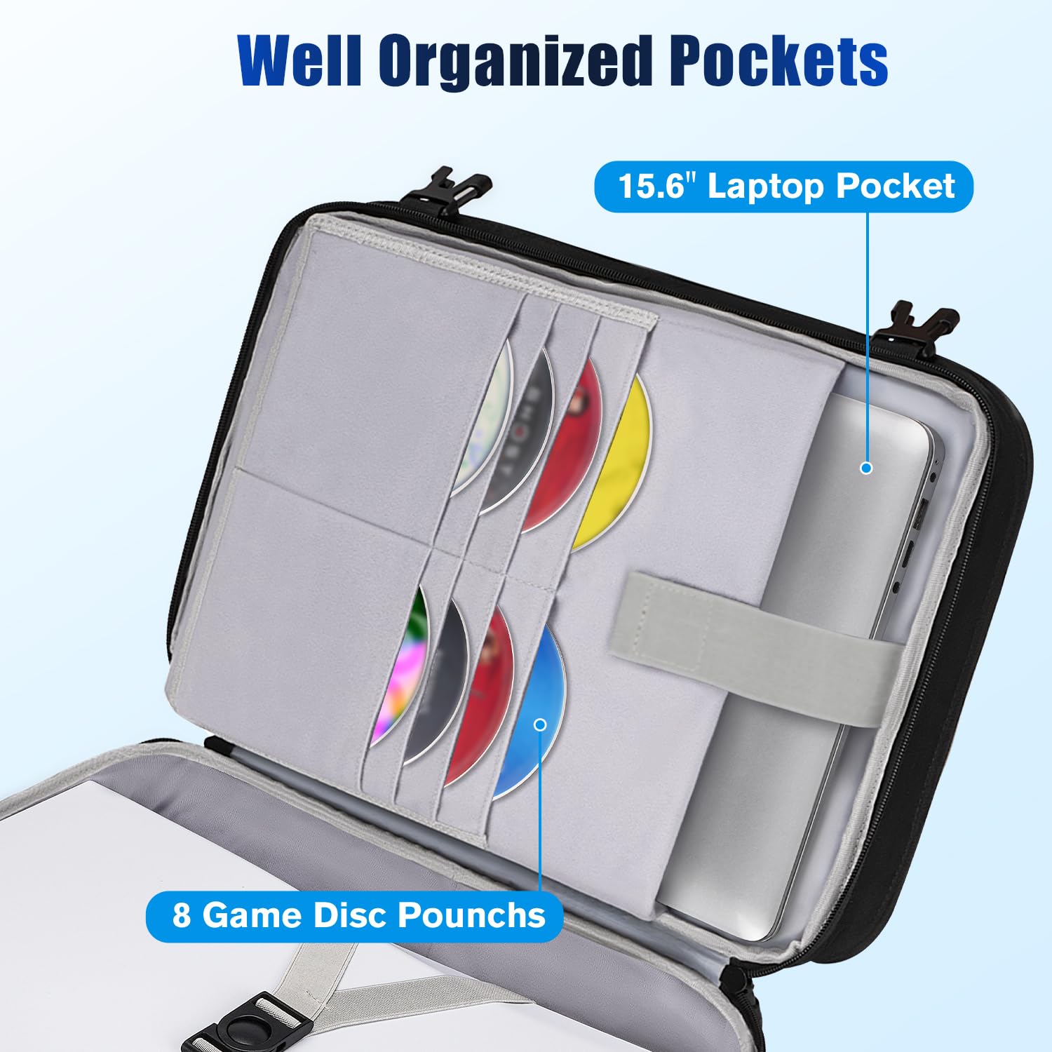 Deegotech Carrying Case Compatible with PS5/PS5 Pro/PS5 Slim, Protective Travel Bag Backpack Compatible with Playstation 5 Console, Disc, Accessories and 15.6" Laptop, Black