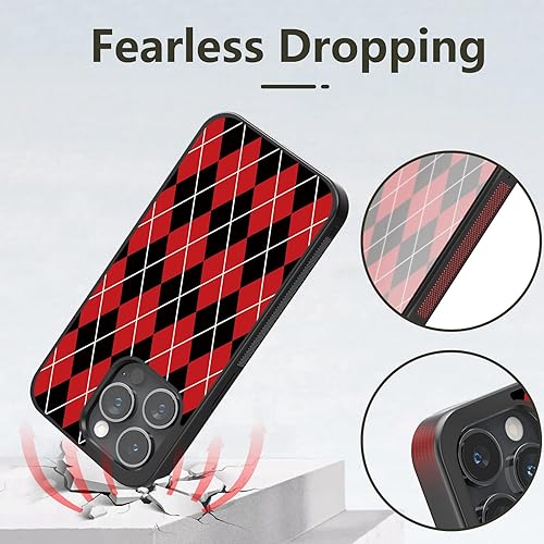 Miniatura 4 de Eomnniofoy Retro Preppy Argyle - Fundas estéticas con patrón geométrico para iPhone 5678XXsXr11121314miniProMaxPlus negro y rojo