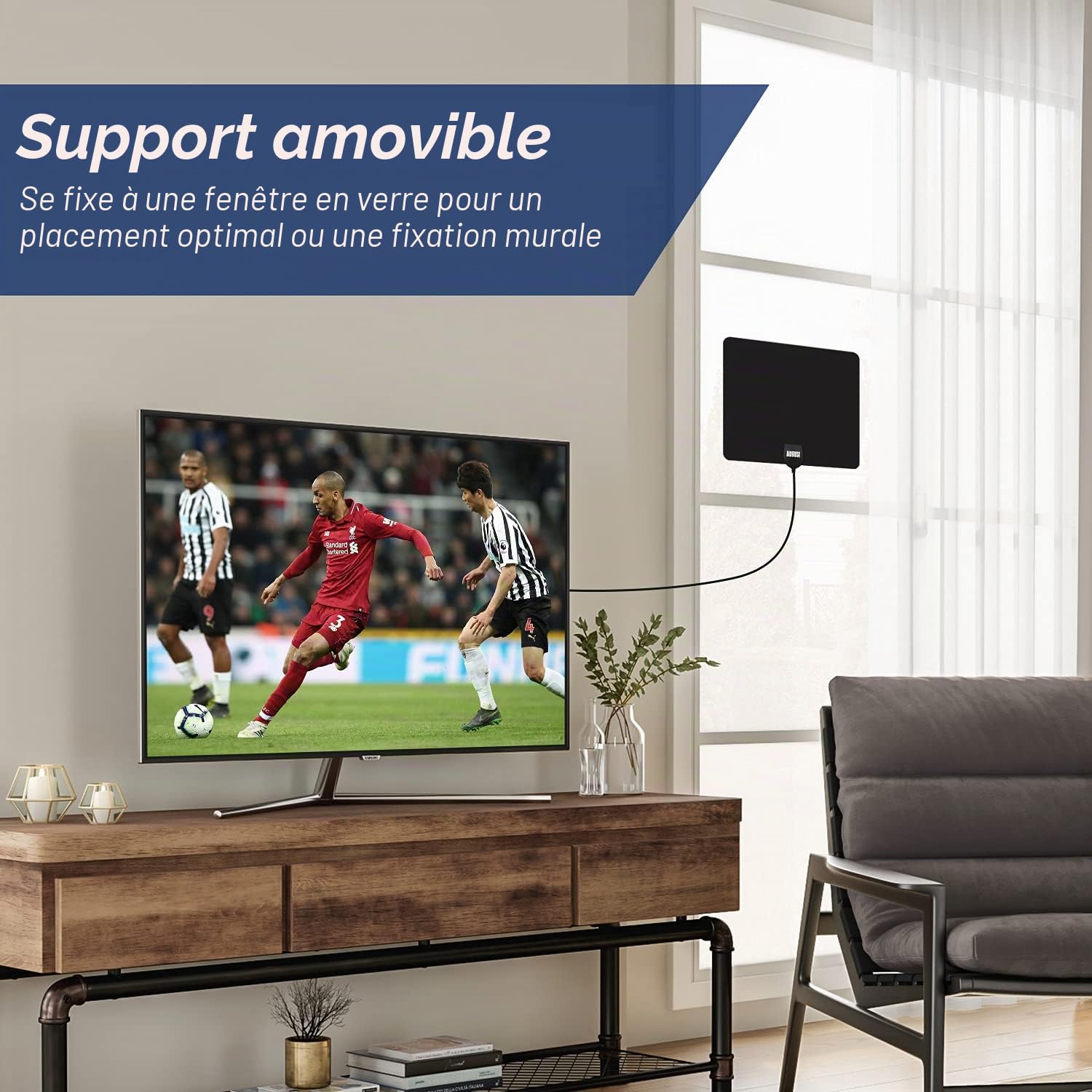 August DTA450 Antenne TV d’Intérieur TNT HD Puissante Numérique avec Câble 3m UHV VHF Noir