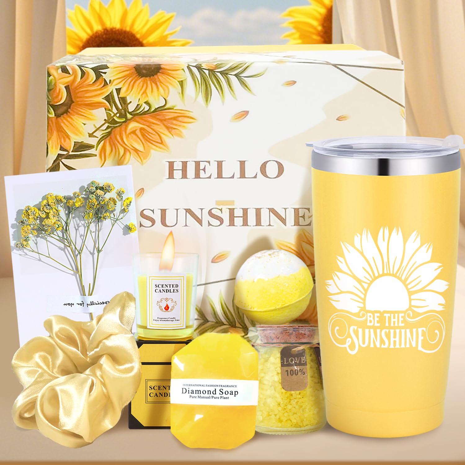 Women Spa Gift Basket Her Birthday Box Sunshine Fall Sunflower Self Care Package Get Well Soon Cheer Up Love Wellness Inspirational Thinking of You