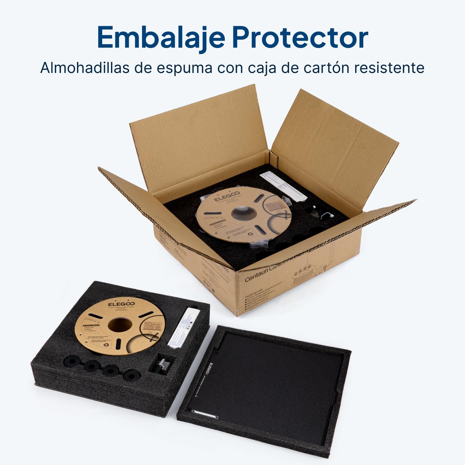 ELEGOO Kit de Accesorios Solo para Centauri Carbon, Incluye Filamento PLA x1, Placa de Construcción x3, Pegamento Líquido Pei x2, Boquilla de Acero Endurecido de 0,4 mm x1, Pies Antivibración x4