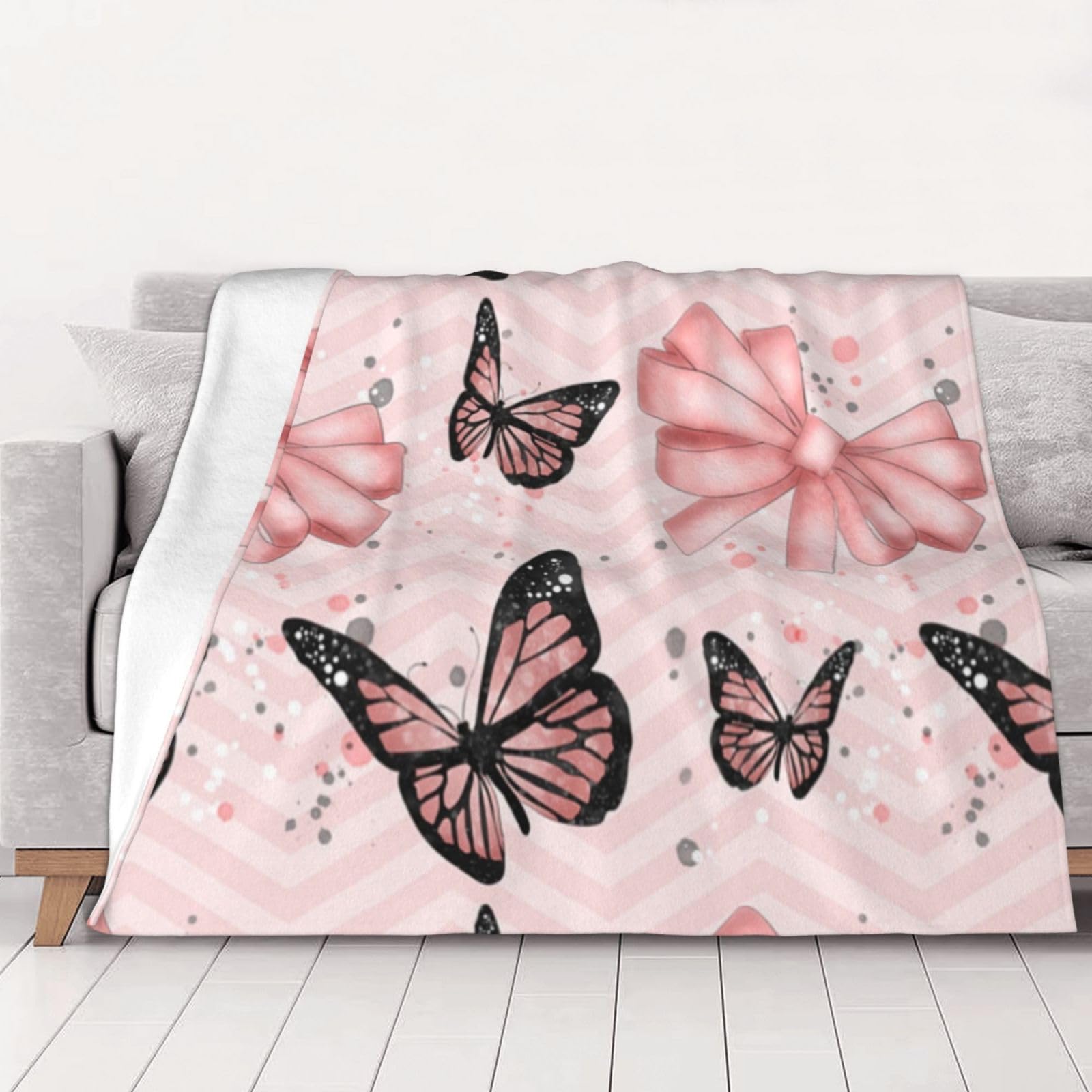 AUBKFELD Butterfly Pink Printed Flannel Blanket 200x150 CM, Soft & Warm Throw Blanket for Sofa/Couch/Bed/Car, Gifts for Audlts Women Men