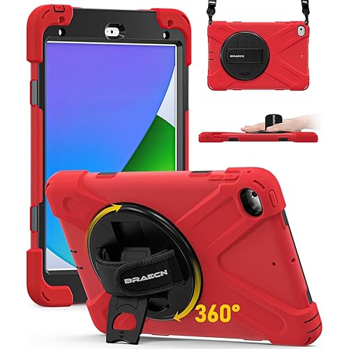 BRAECN for iPad mini 5th&Mini 4th Gen Kids Case,with 360 Rotating Hand Strap/Stand &Shoulder Strap,Protection Rugged Heavy Duty Coverfor iPad mini 5th/4th Gen 7.9 inch (Red)