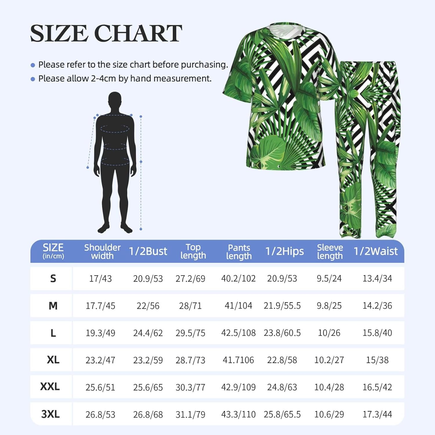 Men'S 2 Piece Loungewear Pajama Set Tropical Leaves Print Short Sleeve Tee Top And Pants Set S-3xl