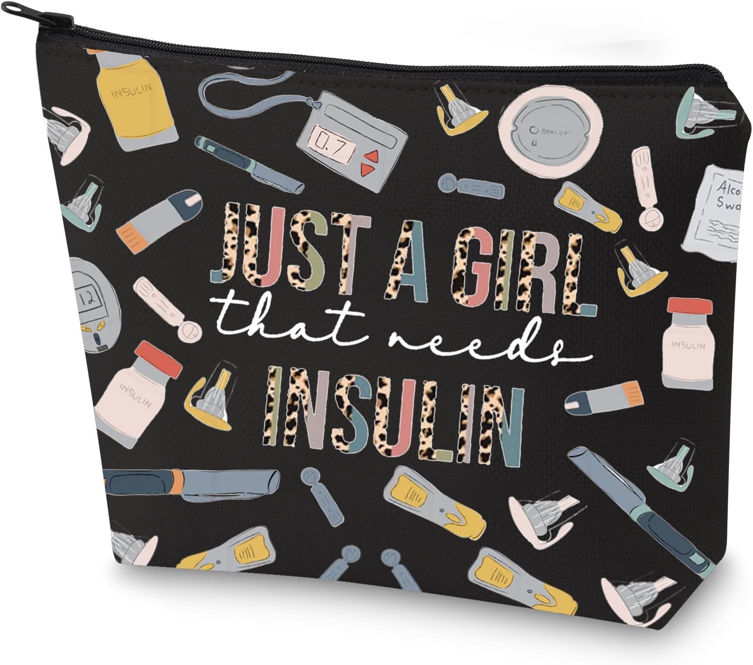 WZMPA Diabetes Insulin Makeup Bag Diabetes Awareness Gifts Just A Gil That Needs Insulin Zipper Bag Diabetic Supply Kit, Girl Insulin BL