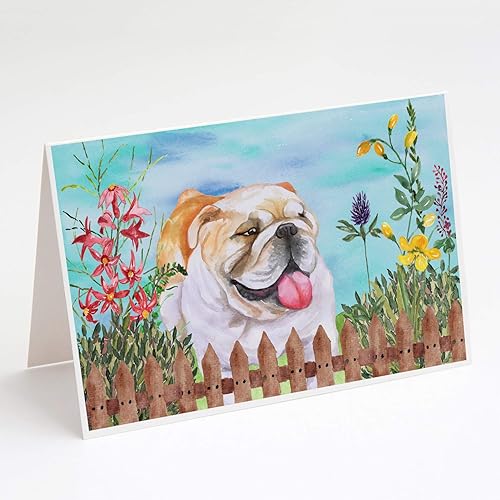 Carolines Treasures CK1201GCA7P - Tarjetas de felicitación y sobres de primavera de Bulldog Inglés paquete de 8 7 x 5 multicolor