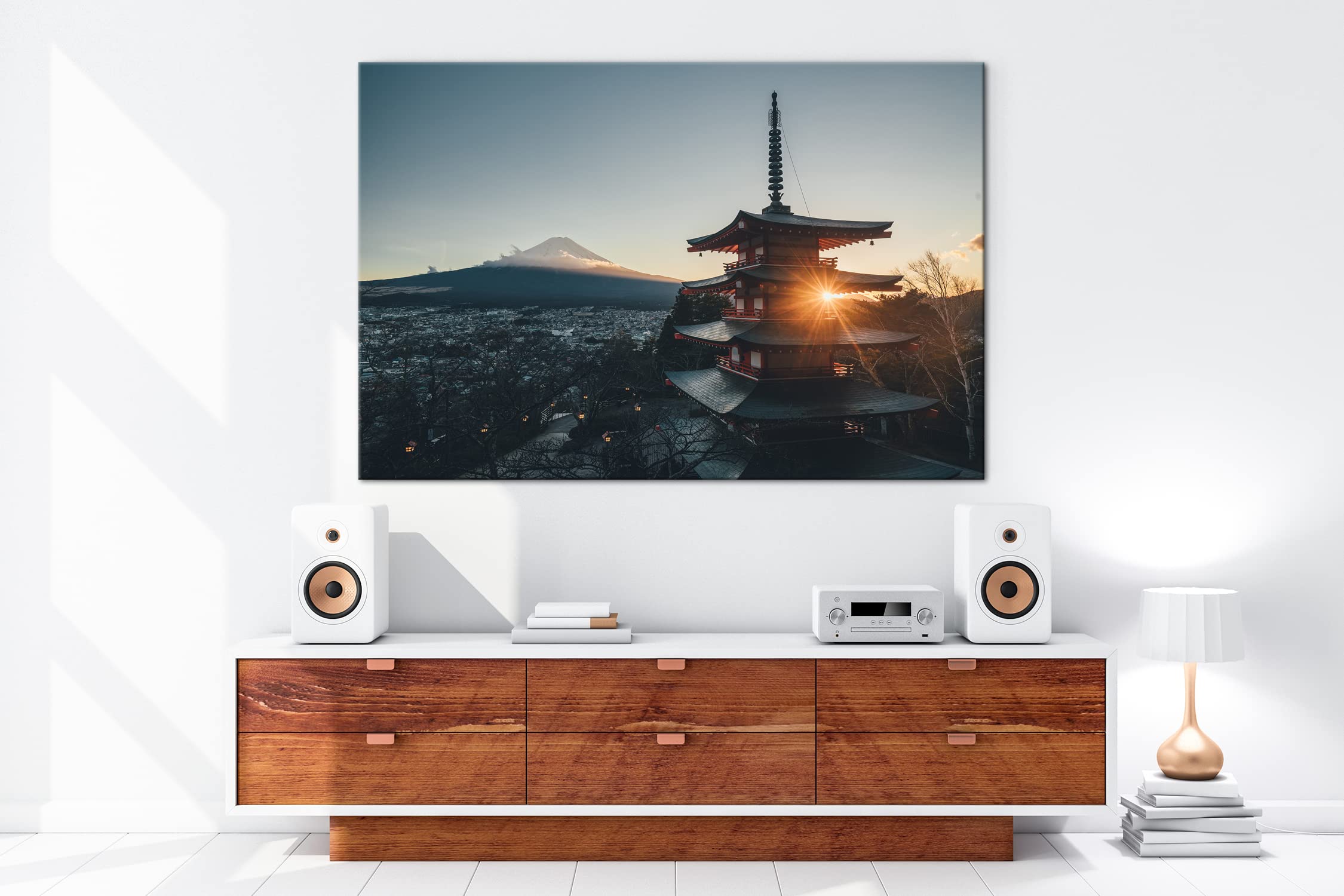 deyoli Japońska instalacja świątyni format: 100 x 70 cm jako obraz na płótnie, motyw gotowy na ramie z prawdziwego drewna, wysokiej jakości druk cyfrowy z ramą