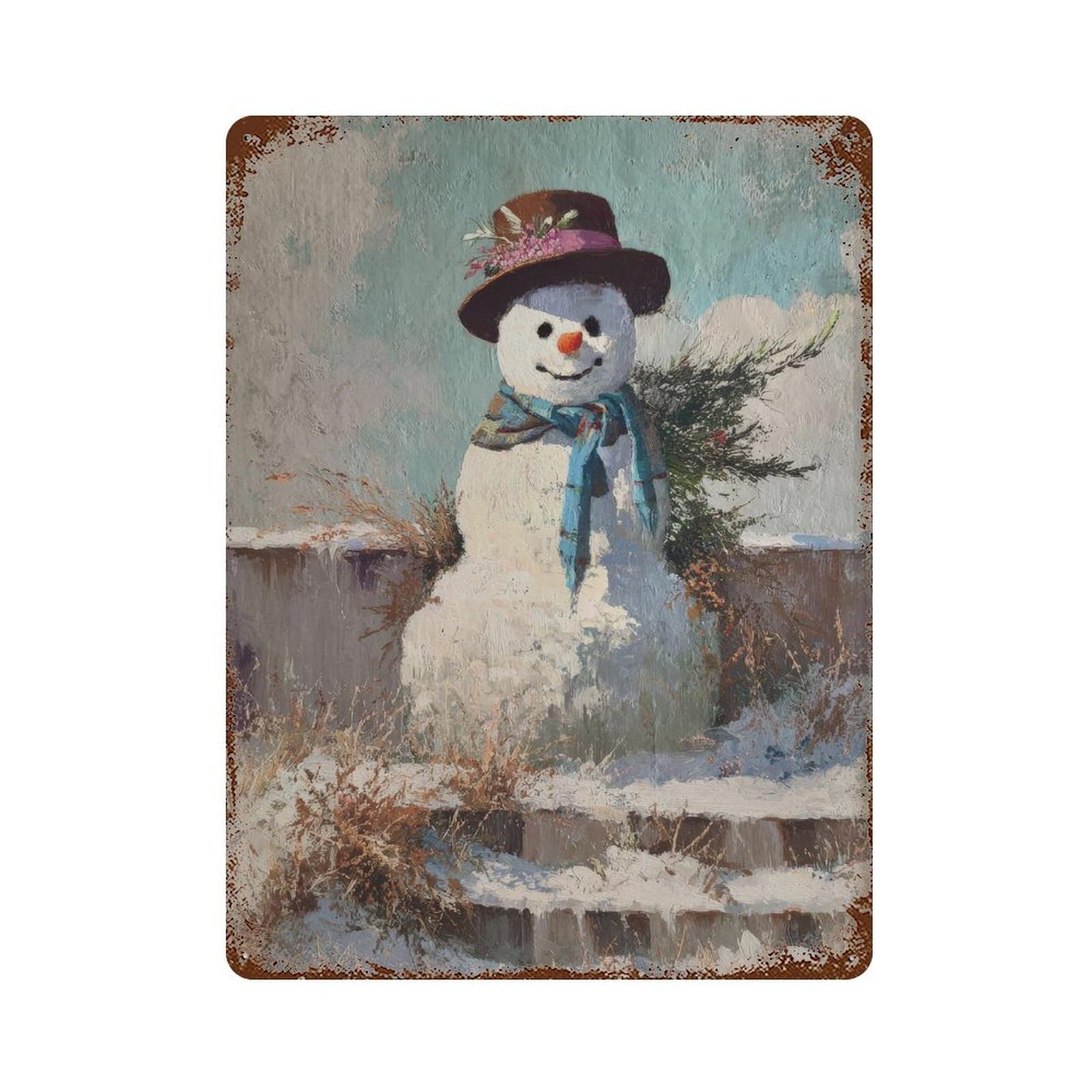 xiaoxiaoshen Snowman. Impressionist Winter Landscape Wall Decor Art Metal Tin Poster Modern Home Decor Art Home Bar Shop Decorations Vintage Sign 40x30cm