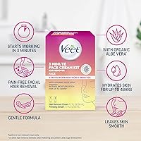 Vista 14 de Veet Crema depilatoria facial de 3 minutos para mujeres, crema depilatoria con aloe vera orgánico, kit de eliminación de vello facial de 2 piezas