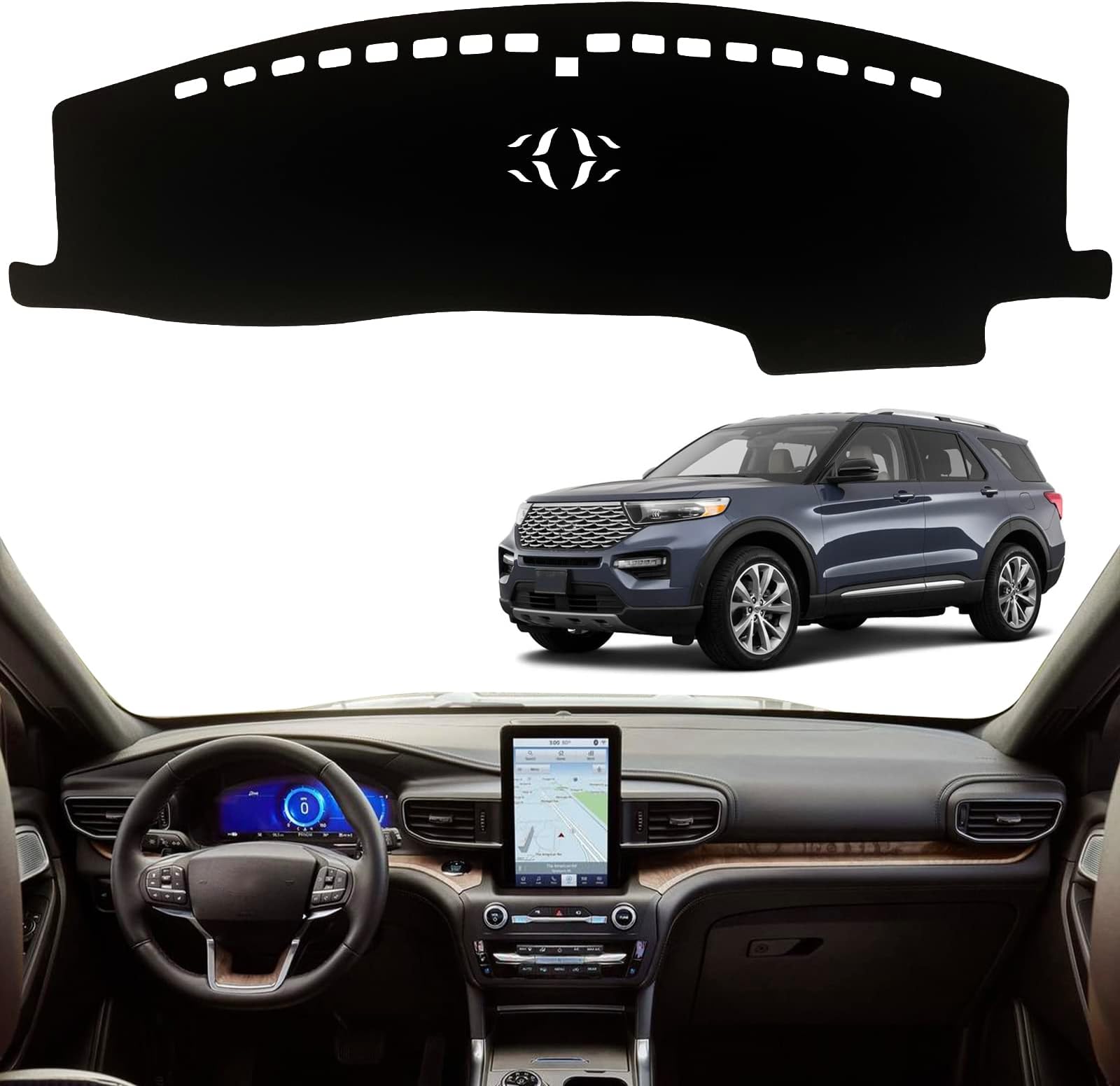 Dashboard Dash Board Cover Mat Pad Carpet Non-Slip Custom Compatible with Ford Explorer 2020 2021 2022 2023 Protector Sunshield (Black)