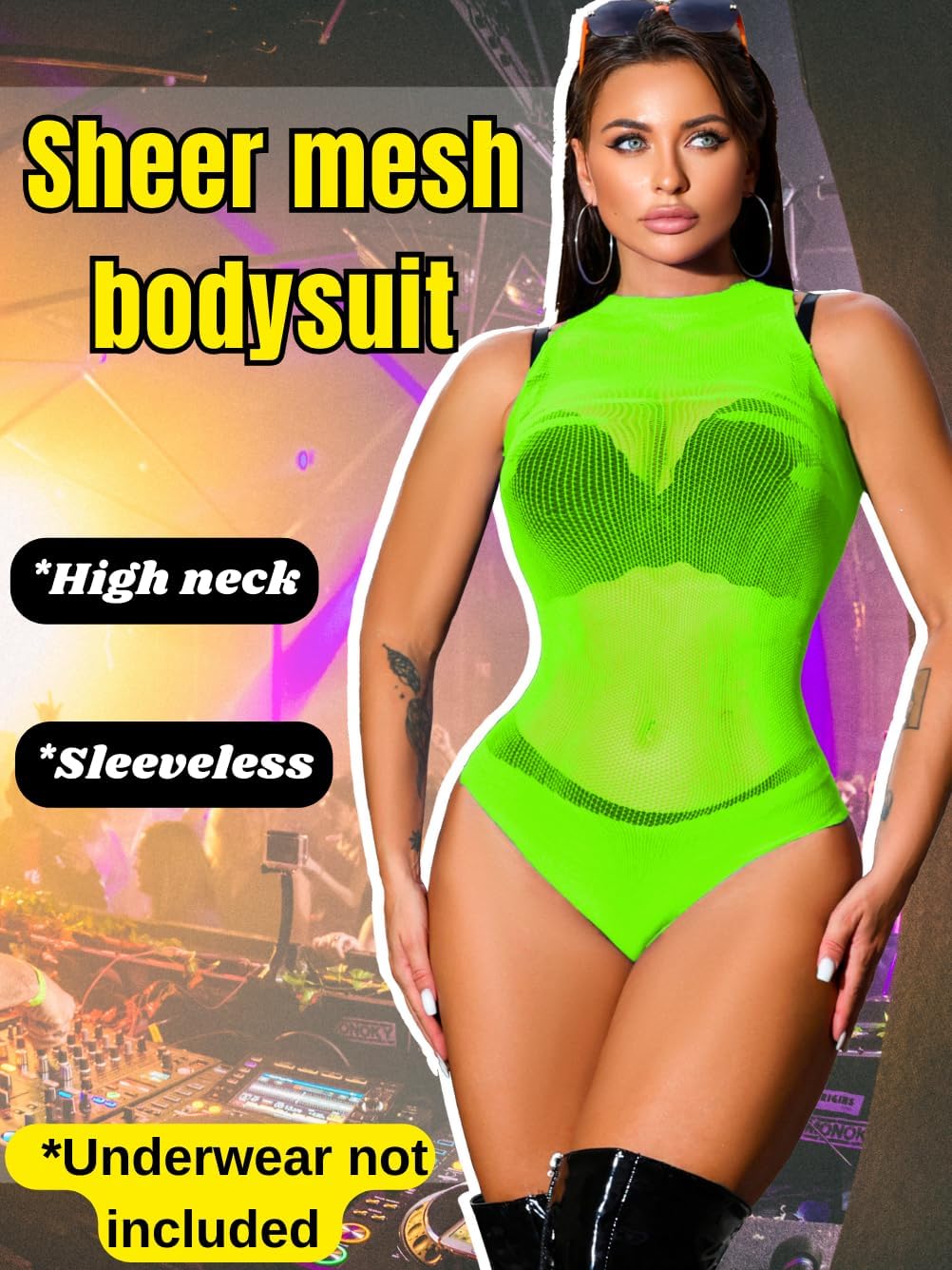 sexy rave outfits for women,one piece thong fishnet bodysuit,halter sheer mesh top night club festival - Image 2