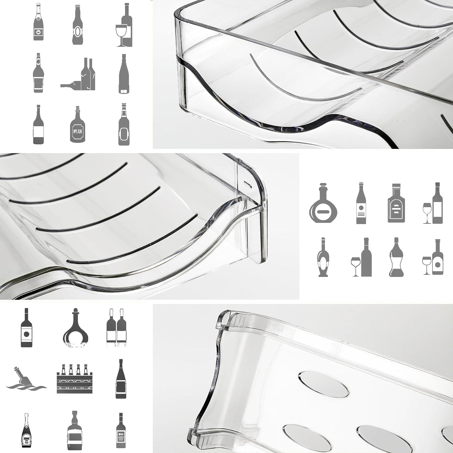 4 Pièces Range Bouteille Frigo Empilable Porte Support Rangement Bouteille Vin Eau Vertical Casier à Bouteilles Plastique Contenir Jusqu'à 16 Bouteillespour Comptoirs de Cuisine Armoire Réfrigérateur