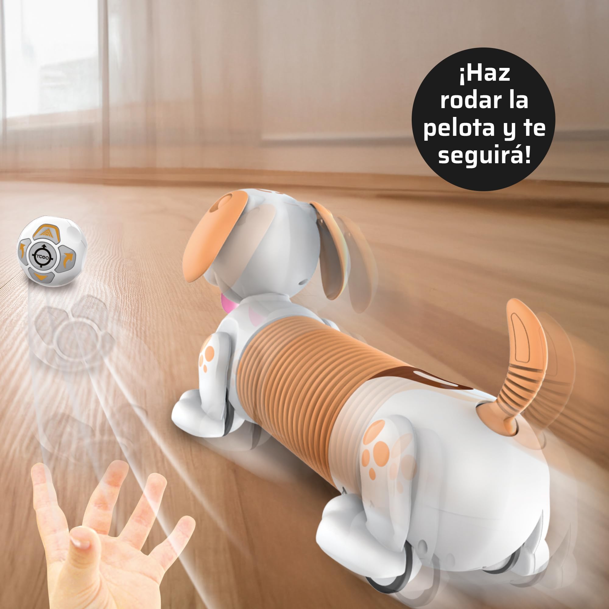 Bizak Robo Dash D Marrón, Perro Interactivo teledirigido y autónomo, Puede Correr detrás de su Pelota, con Efectos Sonoros y Luminosos. Juego Infantil (62008740-2)