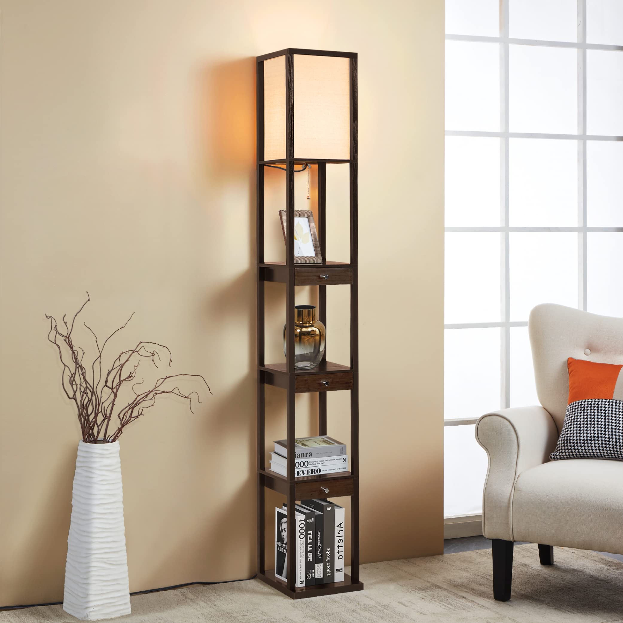ATAMIN Aaron 72" Shelf Floor Lamp with Drawers, Tall Standing Lamp