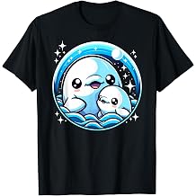 Mom And Baby Beluga Whale Ocean Mammal Kawaii White Whale T-Shirt