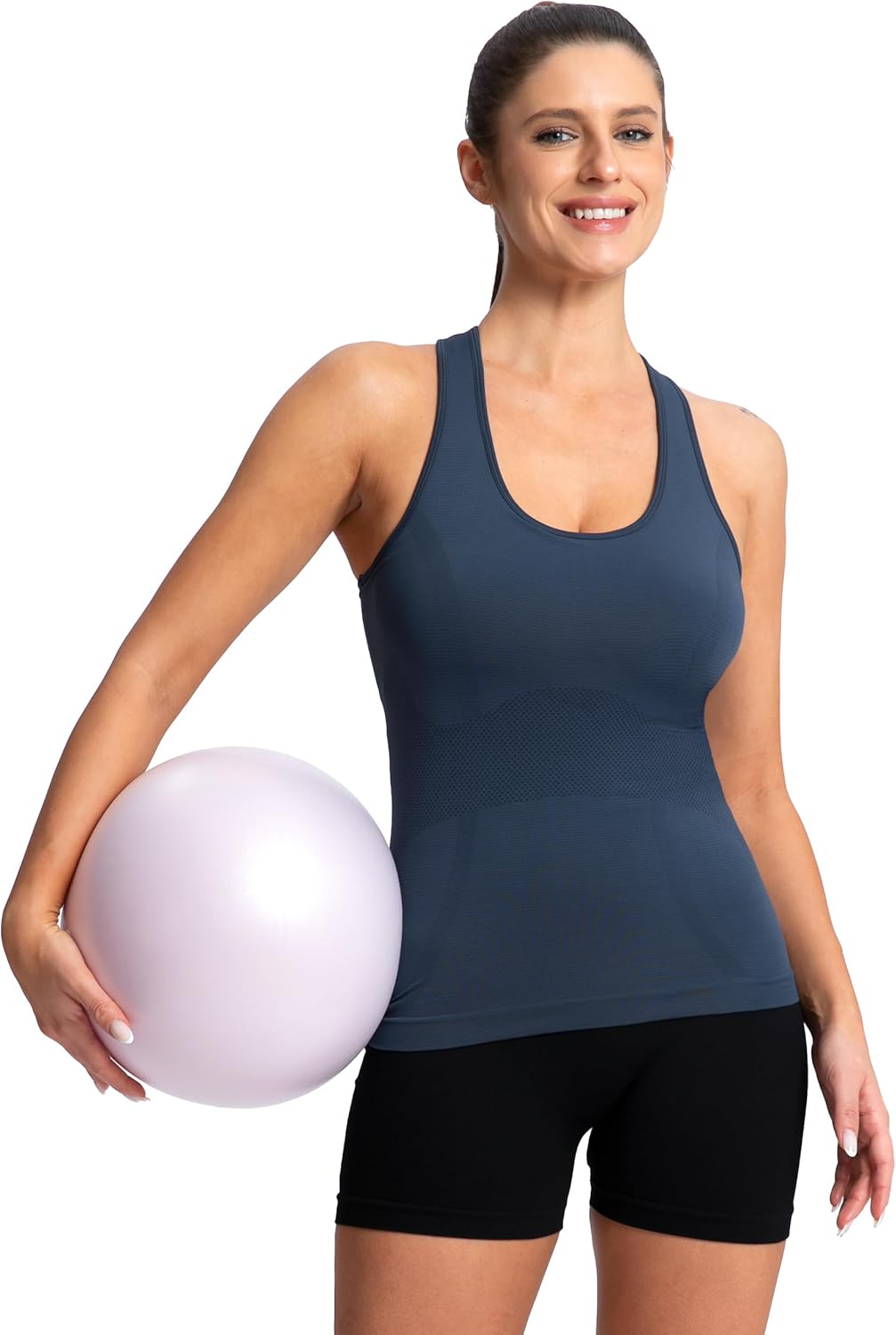 MathCat Workout Racerback Tank Tops for Women, Seamless Padded Athletic Yoga Running Tops Camisole Shirts with Built in Bra