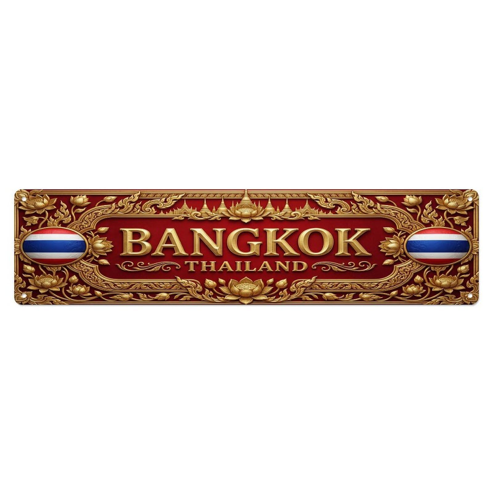 Olhnbad 4X16inch(10X40cm) Vintage Bangkok Thailand Flag Pattern Metal Tin Sign