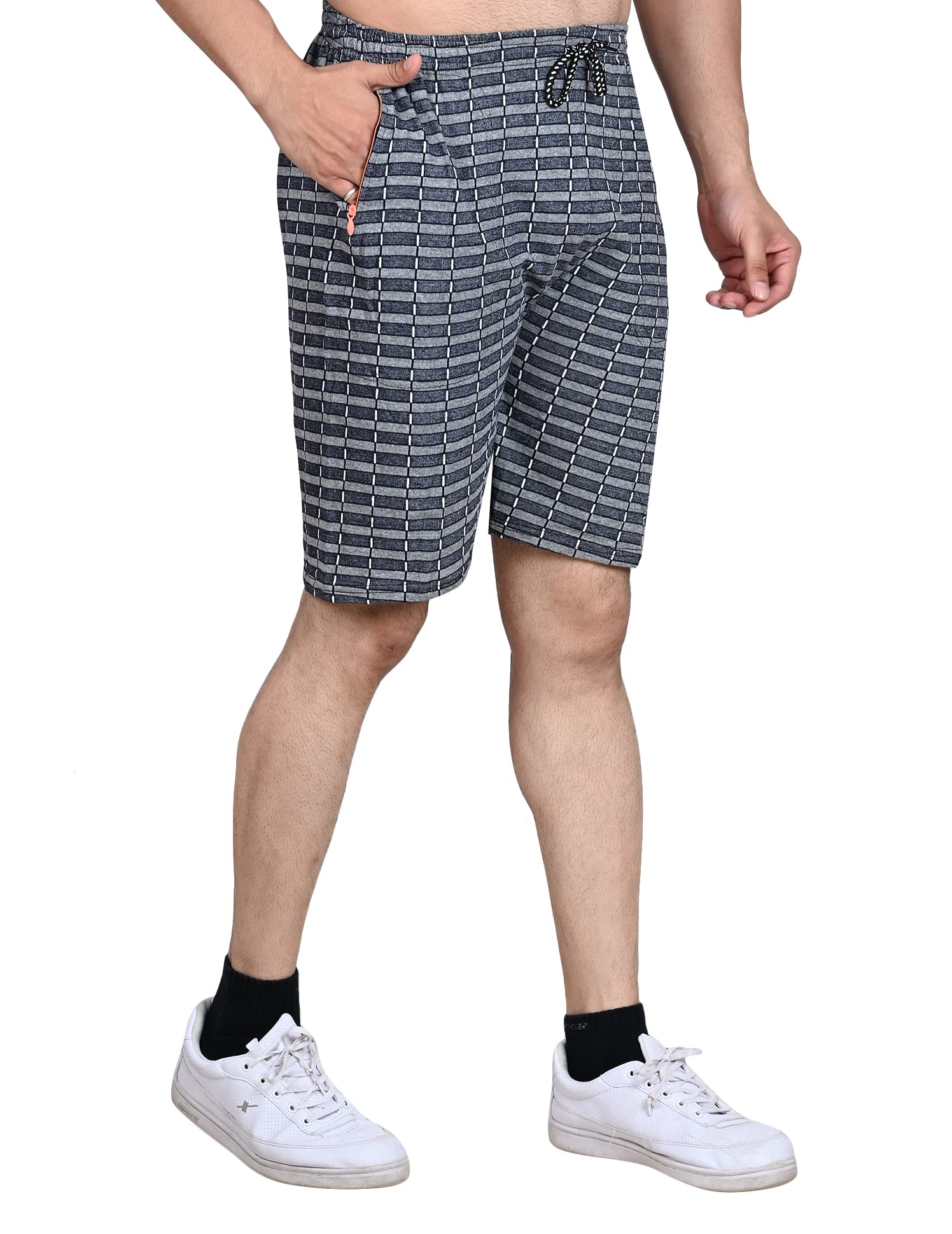 V D Sales,Cotton Blend Check Shorts/Half Pant/Bermuda with Zip Lock Pockets for Men - Casual/Sports/Lounge Wear[ for All Waist Sizes - 30 inches to 34 inches ]