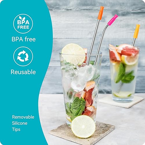 Miniatura 4 de Prurex Puntas de silicona para pajitas de metal, cubiertas de punta de paja para popotes de acero inoxidable doblados de 13 pulgadas (0.315 in),